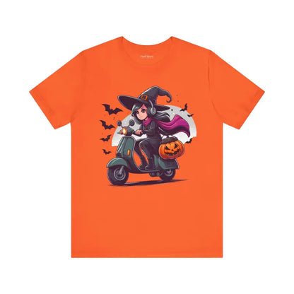 Unleash Witchy Scooter Vibes with this Trendy Halloween Tee - T-shirt