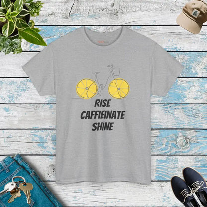 Rise Caffeinate Shine and Bicycle Fitness Unisex Heavy Cotton Tee - Sport Grey / s T-shirt