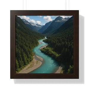 Mountain River Canvas Serenity Framed Poster - Dipaliz - 16″ x / Walnut - Visual Artwork