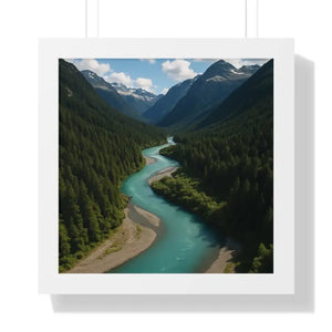 Mountain River Canvas Serenity Framed Poster - Dipaliz - 16″ x / White - Visual Artwork