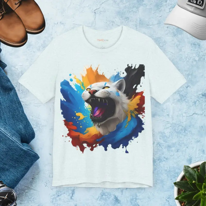 Roaring White Lion Jersey Short Sleeve Tee - Heather Ice Blue / s T-shirt