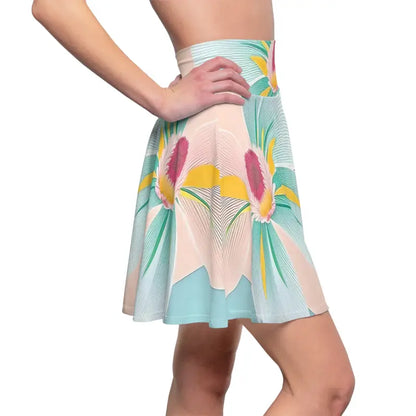 Blooming Blue Skater Skirt with Large Flower Design - All Over Prints