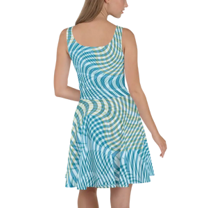 Skater Dress Blue Yellow Stripes Polyester Spandex Dipaliz - Dresses