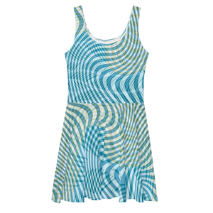 Skater Dress Blue Yellow Stripes Polyester Spandex Dipaliz - Dresses