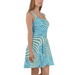 Skater Dress Blue Yellow Stripes Polyester Spandex Dipaliz - Dresses
