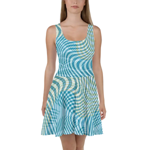 Skater Dress Blue Yellow Stripes Polyester Spandex Dipaliz - Xs - Dresses