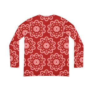 Long Sleeve Neck Shirt - Bold Red Pattern Grey Comfort - Dipaliz - T-shirts