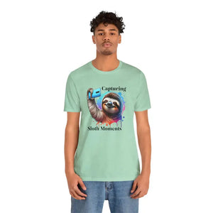 T-shirts - Sloth Selfie Tee - Comfy Cotton Short Sleeve - Dipaliz Heather Mint / s