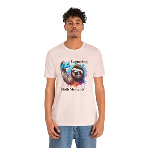 T-shirts - Sloth Selfie Tee - Comfy Cotton Short Sleeve - Dipaliz Soft Pink / s