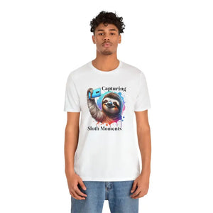 T-shirts - Sloth Selfie Tee - Comfy Cotton Short Sleeve - Dipaliz White / s