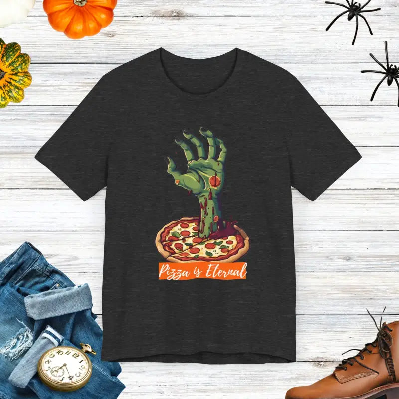 Zombie Hand Pizza Tee: Unleash Eternal Style! - Dark Grey Heather / Xs T-shirt