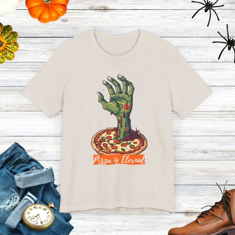 Zombie Hand Pizza Tee: Unleash Eternal Style! - Heather Dust / Xs T-shirt