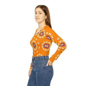 Orange Women’s Tee - Vibrant Floral Pattern v Neck - Dipaliz - T-shirts