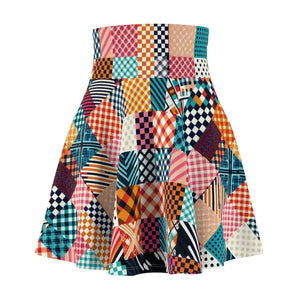 Patterned Checkered Skater Skirt - Trendy Flare Style - Dipaliz - Skirts