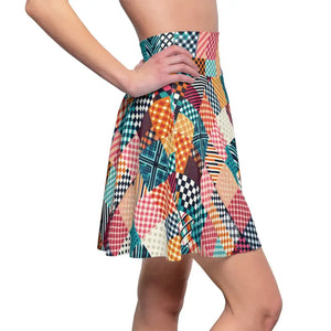 Patterned Checkered Skater Skirt - Trendy Flare Style - Dipaliz - Skirts