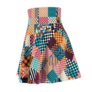 Patterned Checkered Skater Skirt - Trendy Flare Style - Dipaliz - Skirts