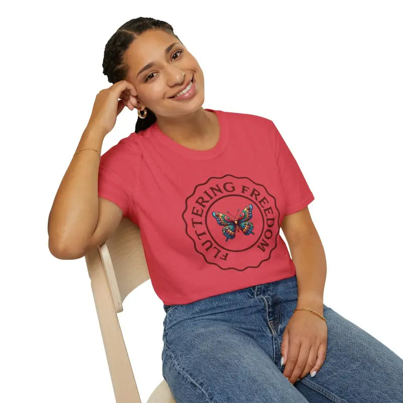 Elevate your Style with the Softstyle Fluttering Freedom Butterfly Tee - Heather Red / s T-shirt