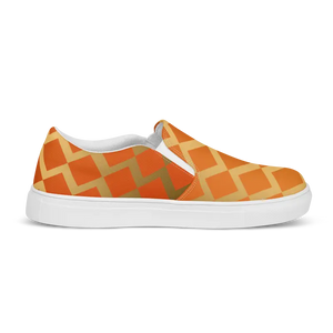 Canvas Shoes Women’s Slip on Orange Squares Pattern - Dipaliz - Sneakers