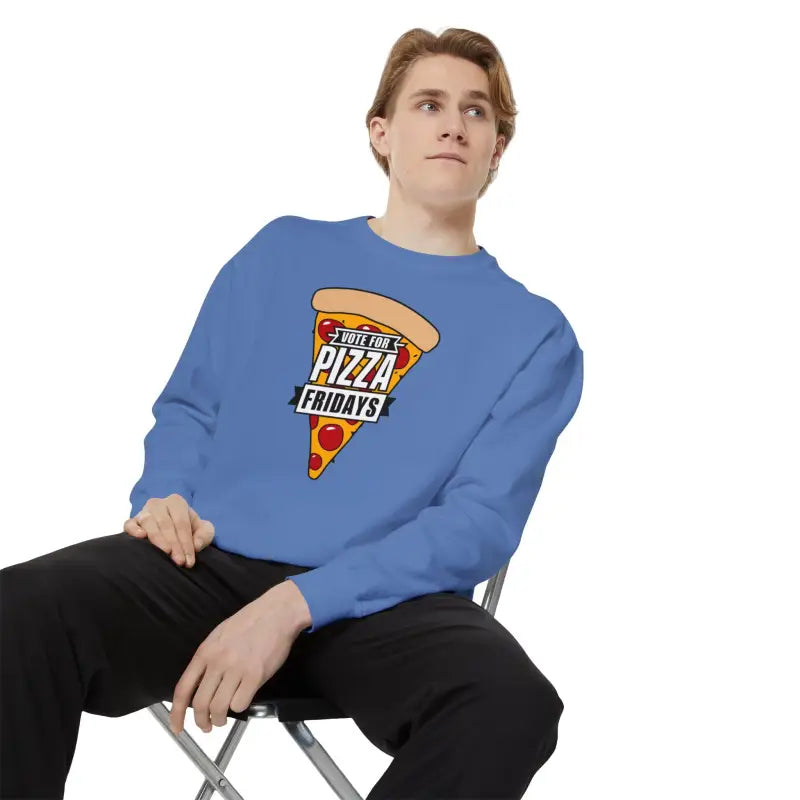 Rock Pizza Fridays in Style with our Garment-dyed Sweatshirt - Flo Blue / s