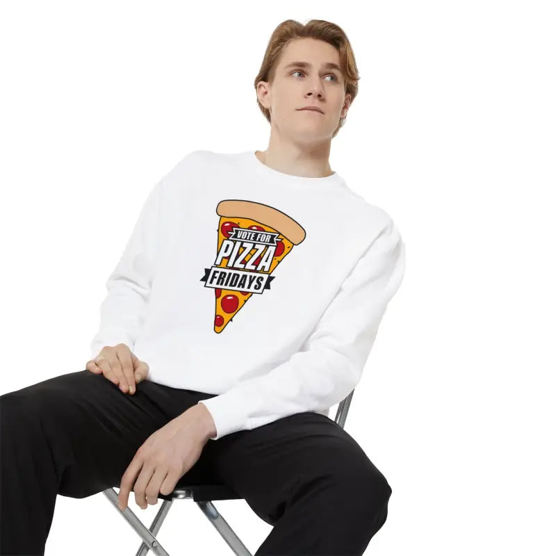 Rock Pizza Fridays in Style with our Garment-dyed Sweatshirt - White / s