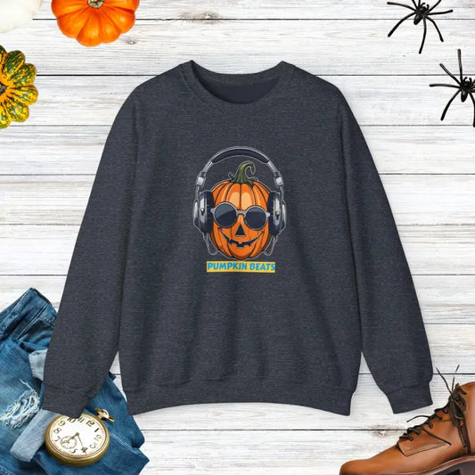 Rock Pumpkin Beats: Unisex Heavy Blend Crewneck Sweatshirt - Heather Sport Dark Navy / s