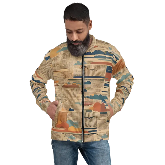 Rock Retro Cool with the Vintage Newsprint Bomber Jacket - Xs Jackets