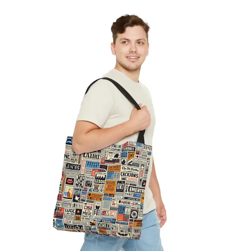 Turn Heads with the News Clippings Pattern Aop Tote Bag! - Bags