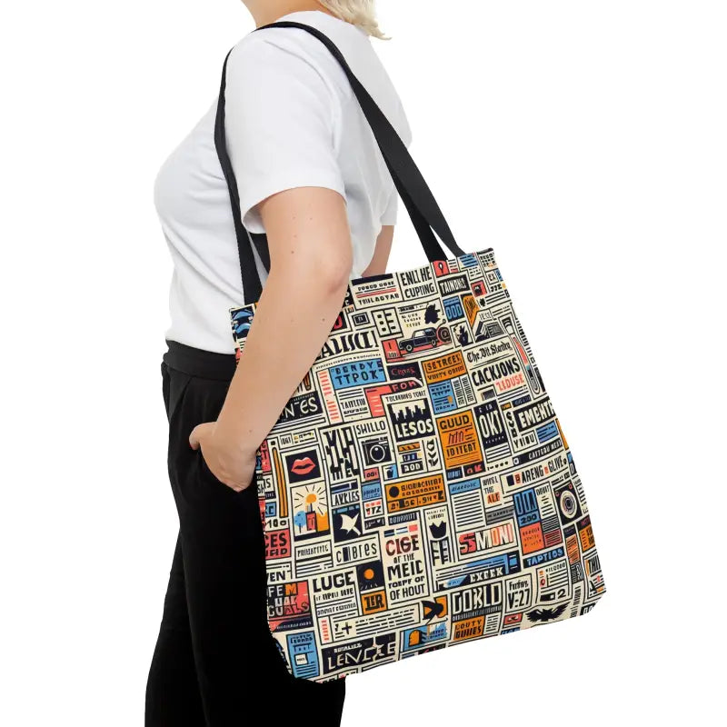 Turn Heads with the News Clippings Pattern Aop Tote Bag! - Large Bags