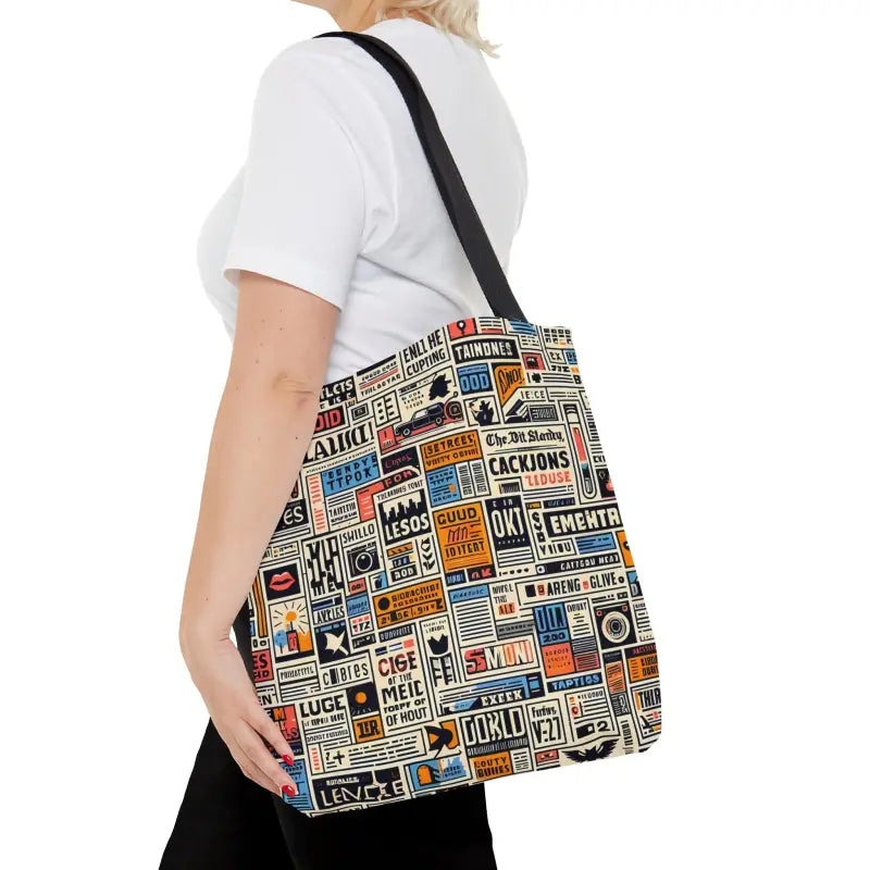 Turn Heads with the News Clippings Pattern Aop Tote Bag! - Medium Bags