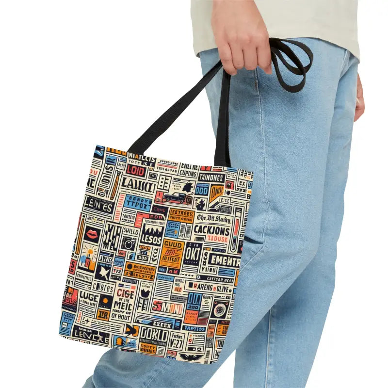 Turn Heads with the News Clippings Pattern Aop Tote Bag! - Small Bags