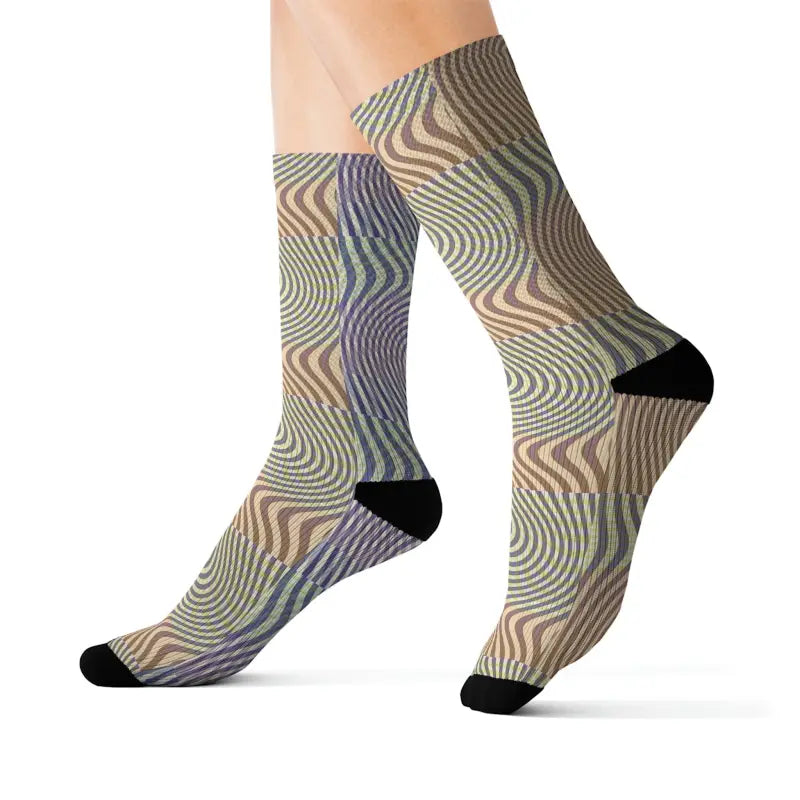 Unleash Style with Rad Abstract Wavy Yellow Sublimation Socks - l