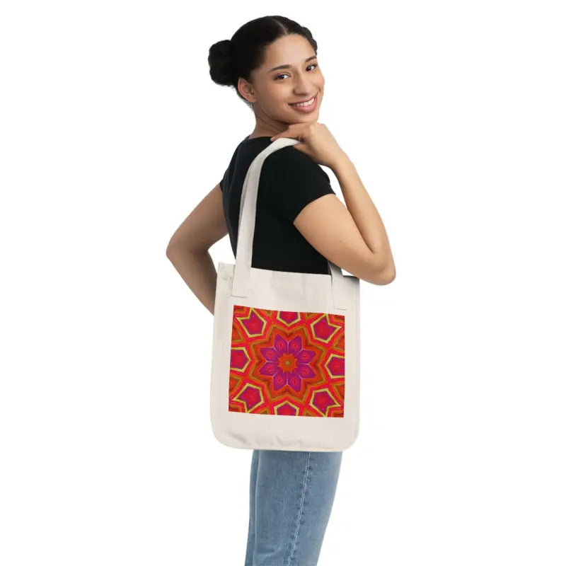 Elevate your Look with Dipaliz’s Red Geometric Canvas Tote - one Size / Natural Bags