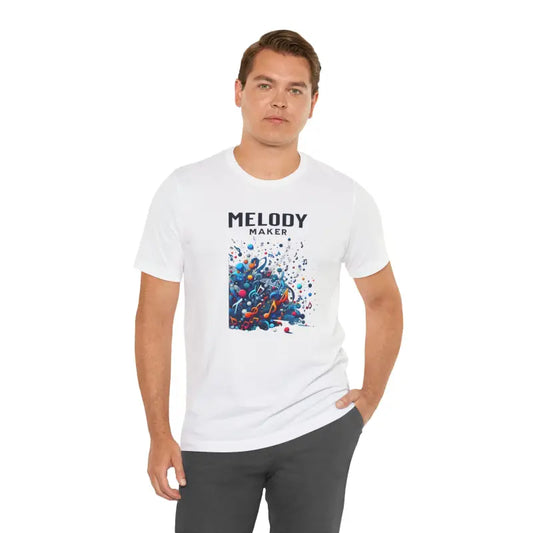 Rock with Vibrant Melody Maker Tee in Colorful Music Notes - White / s T-shirt