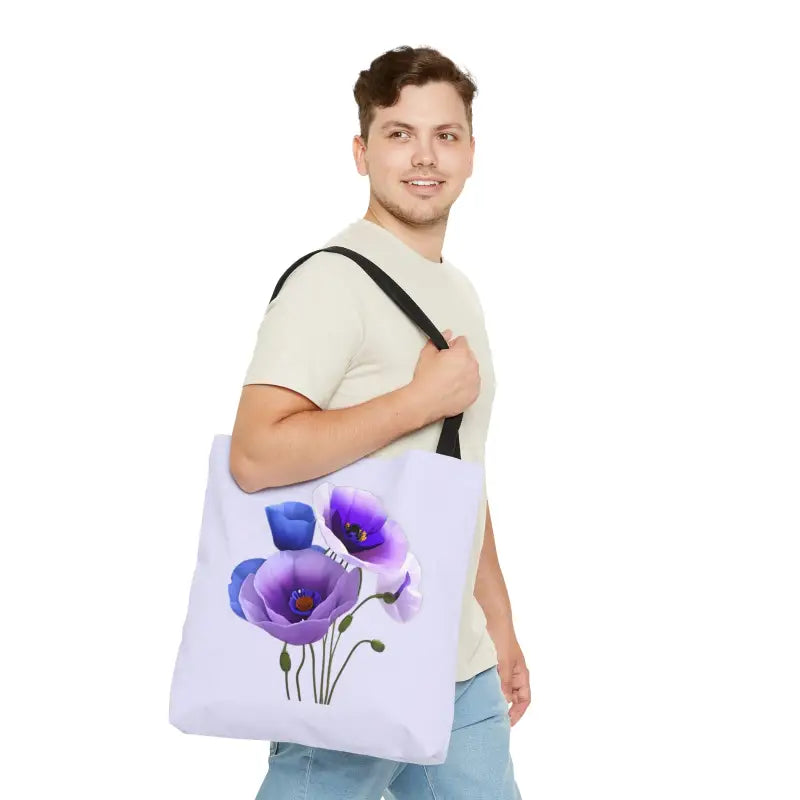 Stand out with the Vibrant Purple Poppy Print Tote Bag - Bags