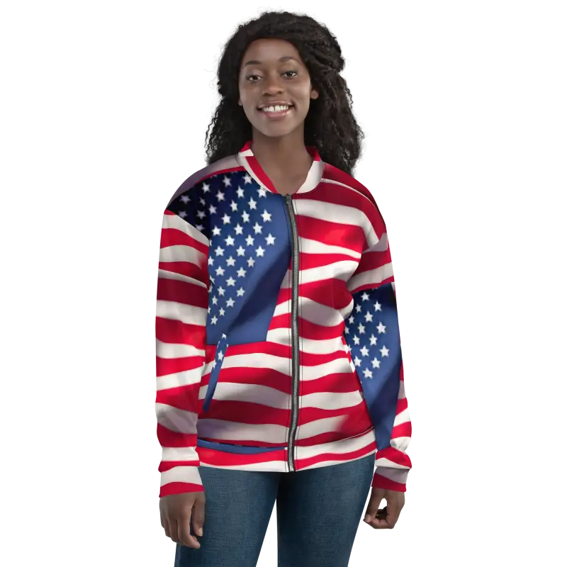 Your Cool with the American Flag Unisex Bomber Jacket - Clothing