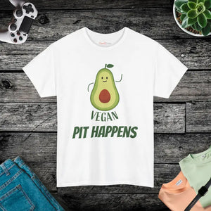 Vegan Pit Happens Heavy Cotton Tee - Bold Guacamole Style - Dipaliz - White / s - T-shirts