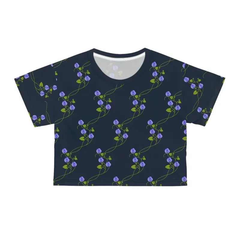 Vibrant Purple Flower Crop Tee: Blossom in Style - Black Stitching / l Tee