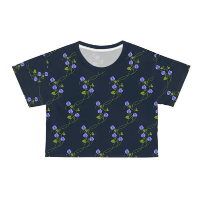 Vibrant Purple Flower Crop Tee: Blossom in Style - Black Stitching / l Tee