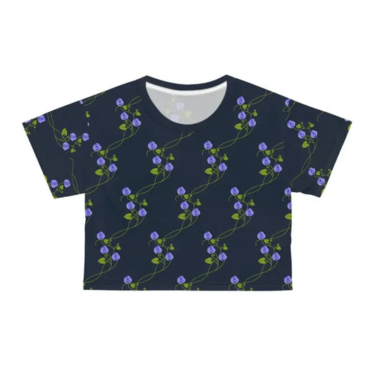 Vibrant Purple Flower Crop Tee: Blossom in Style - Black Stitching / l Tee