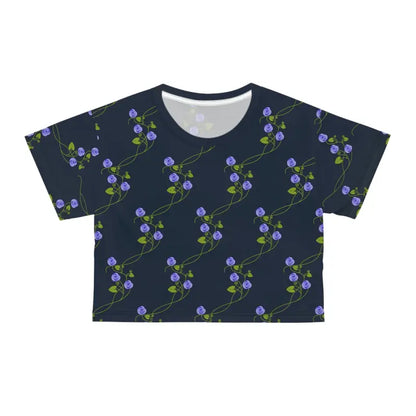 Vibrant Purple Flower Crop Tee: Blossom in Style - Black Stitching / m Tee