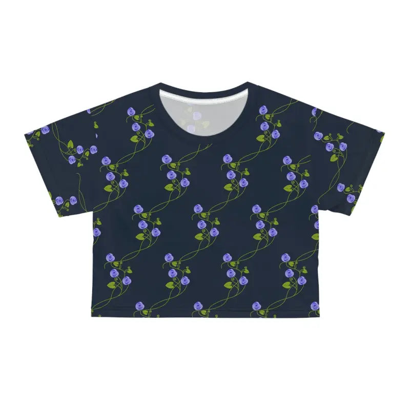 Vibrant Purple Flower Crop Tee: Blossom in Style - Black Stitching / s Tee