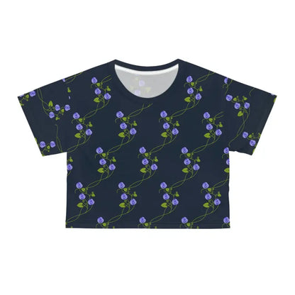 Vibrant Purple Flower Crop Tee: Blossom in Style - Black Stitching / Xs Tee