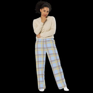 Wide Leg Pants - Blue Checkered Polyester Elastane - Dipaliz