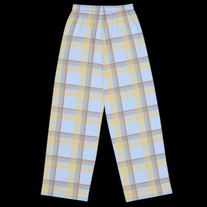 Wide Leg Pants - Blue Checkered Polyester Elastane - Dipaliz