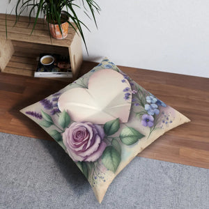 Floral Tufted Floor Pillow – Cozy Heart Cushion - Dipaliz - Throw Pillows