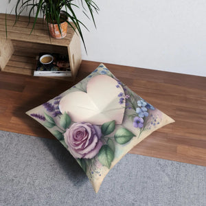 Floral Tufted Floor Pillow – Cozy Heart Cushion - Dipaliz - Throw Pillows