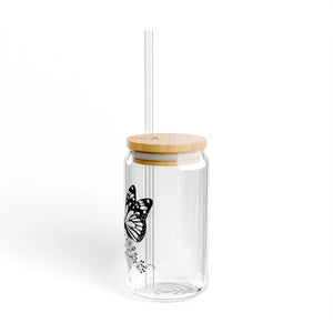 Chic Butterfly on Rose Sipper Glass with Bamboo Lid - Dipaliz - Tumblers
