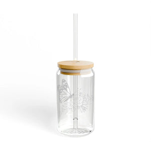 Chic Butterfly on Rose Sipper Glass with Bamboo Lid - Dipaliz - Tumblers