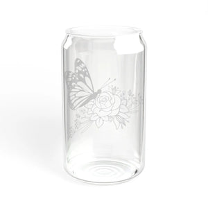Chic Butterfly on Rose Sipper Glass with Bamboo Lid - Dipaliz - Tumblers