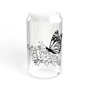 Chic Butterfly on Rose Sipper Glass with Bamboo Lid - Dipaliz - Tumblers